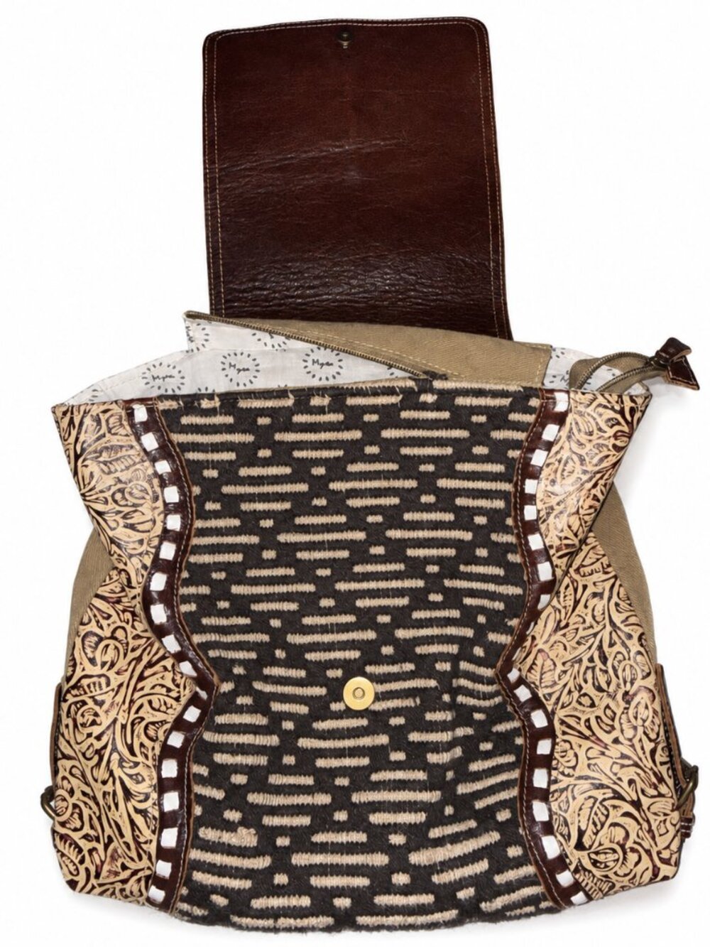 Myra Bag Daisy Hill Trail Hair On Cowhide Tooled Leather Western Backpack - Picture 5 of 9